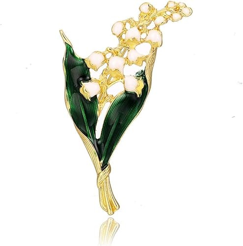 EdirFtra Mode Blanc émail Alliage Broche Fleur et Feuille muguet Broche Or Broche Broche Bijoux Femme Longueur 6.2cm Largeur 3.cm