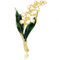 EdirFtra Mode Blanc émail Alliage Broche Fleur et Feuille muguet Broche Or Broche Broche Bijoux Femme Longueur 6.2cm Largeur 3.cm