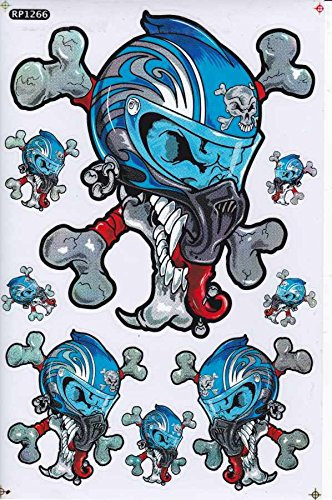 1 Bogen - Schädel Totenkopf American Football Player Sticker Motorsport Motocross Mottorad Auto Roller Tuning Aufkleber Folie 1 Blatt 270 mm x 180 mm wetterfest oder auch für Modellbau
