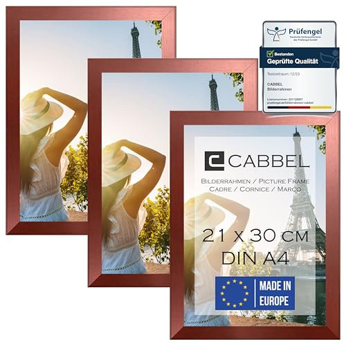 CABBEL Lot de trois (3 pcs.) cadres photo DIN A4 21x30 MDF cadre en bois en or rose | avec verre plexi incassable/Moderne