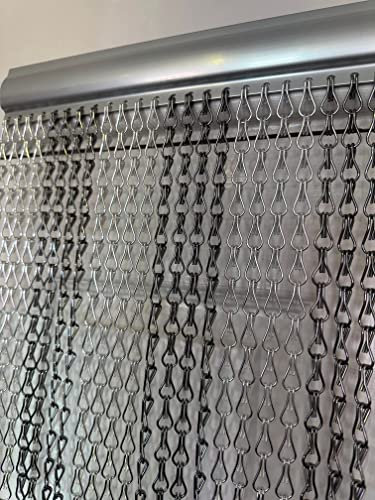Grey & Silver Aluminium Chain Curtain Metal Door Curtain Insect Or Fly Screen Double Hook Silver - Extra Wide - 150cm x 210cm
