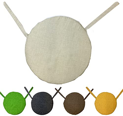 Home Tresor Cuscini Sedia Con Lacci | Coprisedia Imbottiti Tondi Ø 40 cm. per Sedia e Sgabelli Cucina e Giardino da Interno o Esterno Sfoderabili con Cerniera (Ivory, 4)