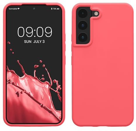 kwmobile Handyhülle für Samsung Galaxy S22 Hülle - Case Silikon - Kabelloses Laden - Schutzhülle Cover in Neon Koralle