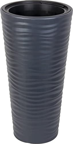 Maceta alta L antracita jarrón 80 cm maceta para puerta interior y exterior maceta con inserto