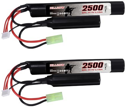 11.1V Airsoft Battery 2500mAh 20C Rechargeable Batteries High Performance Compatible with Mini Ta mi ya Plug for Airsoft Guns Rifle Model(2 Pack)