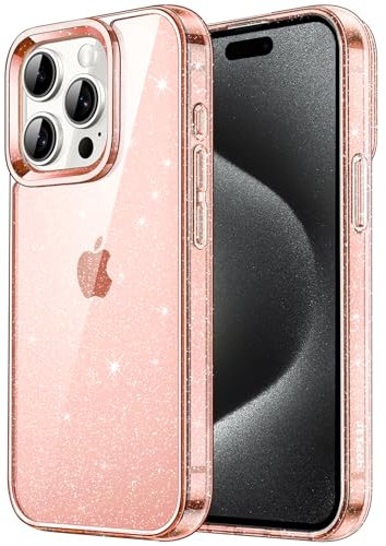 JETech Glitter Case for iPhone 15 Pro Max 6.7-Inch, Bling Sparkle Shockproof Phone Bumper Cover, Cute Sparkly for Women and Girls (Rose Gold)