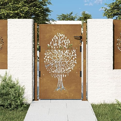 Tidyard Gartentor Zauntor Zauntür Gartentür Hoftor Hoftür Gartenzaun Pforte Tür Tor Gartenpforte Metalltor Einfahrtstor 105x155 cm Cortenstahl Baum-Design