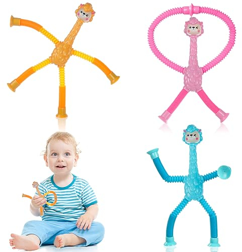 Ainiv 3 Stück Teleskop-Saugnapf Alpaka Spielzeug, Sensorisches Alpaka Spielzeug, Telescopic Suction Cup Alpaka Toy, Lustiges Pädagogisches Stressabbau-Spielzeug für Kinder und Erwachsene