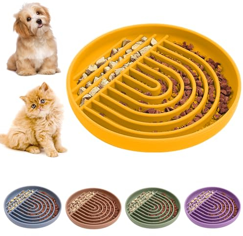 Pucho® Slow Feeder Dog Bowl, Cat Bowls. Silicone Modern Fun Puzzle Food Grade, BPA Free for Healthy Eating, Stops Gulping & Choking. Non Slip & Dishwasher Safe. Small to Medium Dogs & Cats (Gold)