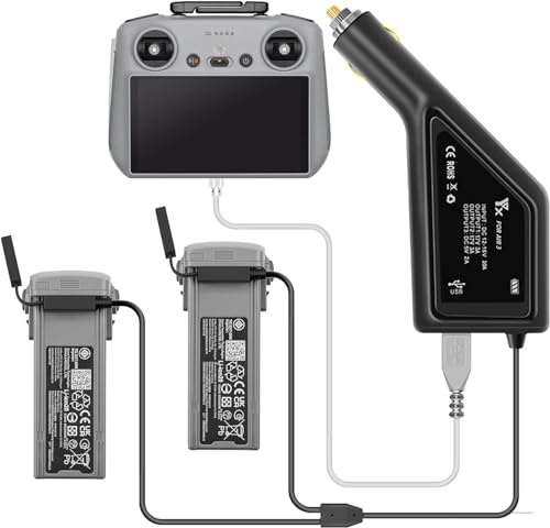 Yangers Chargeur de voiture pour drone DJI Air 3 (pas pour Mavic Air 2/Air), adaptateur de chargeur de voiture 3 en 1 pour batterie Air 3 + Télécommande/Smartphone/iPad