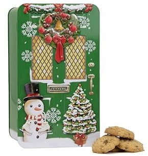 Green Christmas Door Gift Set - Novelty Christmas Biscuits Gift Set Tin Filled with Fancy Chocolate Chip Cookies - Luxury Tins of Biscuits for Women and Men, English Gifts & Presents for Food Lovers