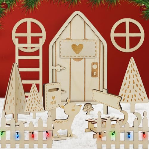 BGTLJKD 15PCS Wichteltür Zubehör Weihnachten Miniatur Wichtel Zubehör Zauberhafte Wichteltür Komplettset Holz Wichtel Tür Deko Kinderzimmer Dekoration für Weihnachten Feentür Set (15)