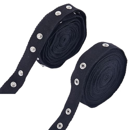 GORGECRAFT 5 Yard Näh-Druckknopfband Schwarzes Metall-Druckknopfband Knopfbesatz-Sets Weicher Stoff Nähverschluss Druckstreifen Nietenknöpfe Polyesterrolle Zum Aufnähen von DIY-Kleidung Ersatzzubehör