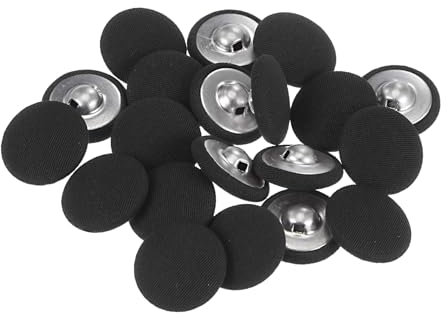 QUARKZMAN 20 Stück Knöpfe mit Stoffüberzug 21mm Runder Metallschaft Ösen Stoffknöpfe mit Stoff bezogen Nähknöpfe Vintage Ösenknöpfe für Anzüge Kleider Blusen Bastel DIY, Schwarz