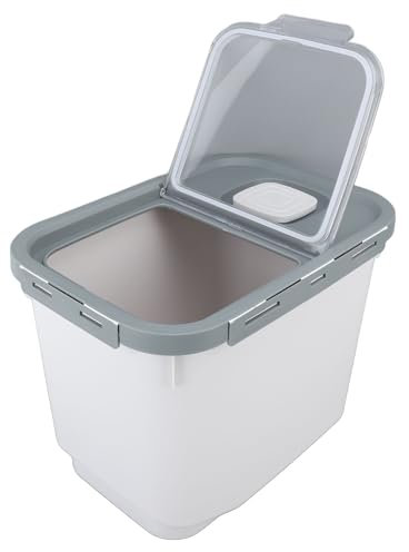 gernie 22lb Large Capacity Rice Storage Container with Airtight Lid, Wheeled Design, Transparent Flip Cover, Multifunctional Ingredient Storage Bin for Grain, Pet Food, Flour (White)