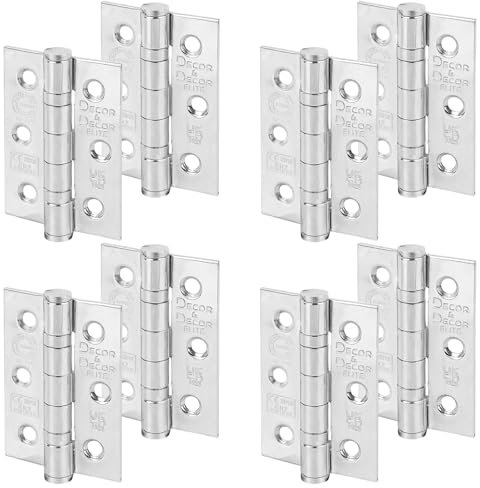 Decoranddecor Door Hinges Internal - Fire Rated - 3inc / 76mm - Ball Bearing - Steel - Polished Chrome - 4 Pairs