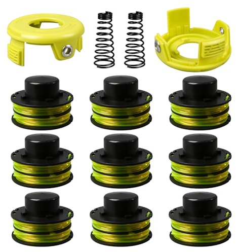 RAC118 - Bobina di ricambio per decespugliatore Ryobi RLT3525S, doppia bobina di alimentazione automatica per Ryobi RAC118 RLT3525S, diametro 1,2 mm, lunghezza 8,4 m (9 bobine +2 tappi+2 molle)