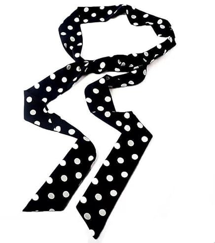 Damen Satin Gürtel 5cm x 195cm Band Imitated Silk Lange Schal Kleid Bund Hut Zubehör (Black Polka Dot)