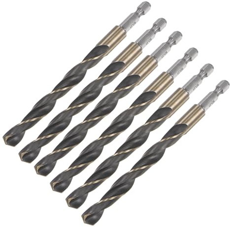 sourcing map 6 Pcs High Speed Steel Hex Shank Twist Drill Bit, 10mm Drilling Dia with 1/4 Inch Hex Shank 132mm Length