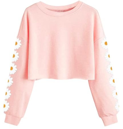 Imily Bela Girls Sweatshirt Daisy Pinted Crop Tops Cute Kids Jumper Long Sleeve Pullover Tee Shirts Clothes(Pink, 11-12 Years)