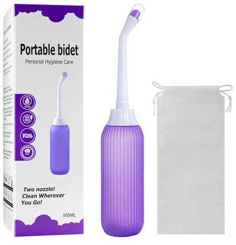 Peri Bottles for Postpartum Care, 500ml/16.9oz Upside Down Perineal Bottle with Dual Nozzles & Retractable Conduit & Travel Bag, Portable Bidet for Women's Menstrual Cleansing,Purple