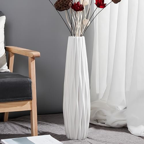 JIDOFUE Weiße Keramikvase Bodenvase 28 Zoll/71 cm hoch Boden Blumenvase Halter dekorative große Vasen für Tisch Tafelaufsätze Regal Home Decor Wohnzimmer getrocknete Blumen Arrangement einfache Vase