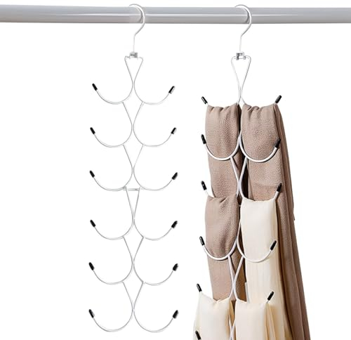 1 Pack Scarf Hanger,Scarf Organizer with 12 Hooks,Foldable Tie Hanger for Wardrobe,Space Saving Closet Organizer for Scarves,Shawl,Belt,Tie (White)