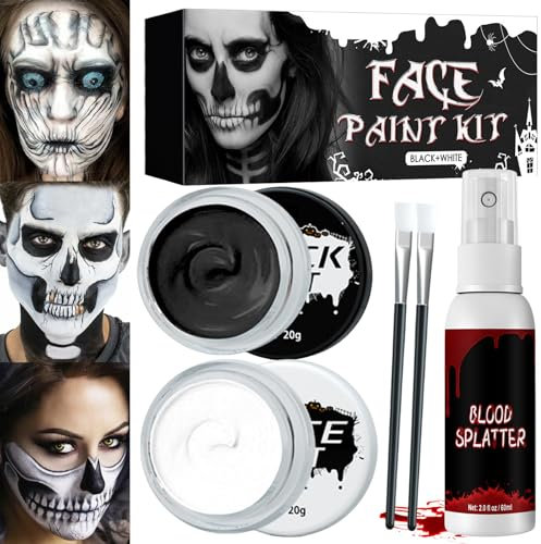 Karneval Schminke Schwarz Weiß, Kinderschminke Spezialeffekt Make Up, Faschingsschminke Vampir Zombie Skelett Schminke Schwarz Weiß,Theaterschminke Halloween Karneval Cosplay Party Gesicht Körperfarbe