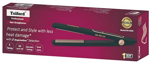 Shine Therapy Hair Straightener, Argan Oil Infused Ceramic Plates, 150-230°C, Digital Display, 5 Temperature Settings by Telford UK
