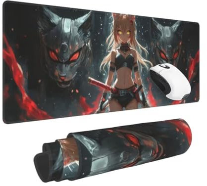 Gaming Mauspad XXL Katze Großes Mousepad 800 * 400mm rutschfeste Schreibtischunterlage Fee Mouse Pad mit Vernähte Kanten Verbessert Desk Mat Mauspad Groß Geschwindigkeit und Präzision für Gaming
