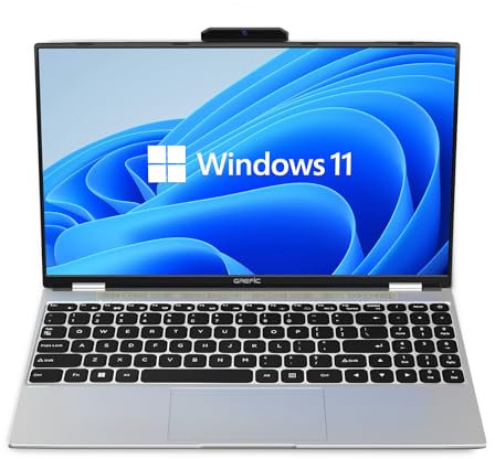 GREFIC Ordinateur Portable 15,6 Pouces PC Portable Win11, 16Go RAM 512Go SSD(Extensible 2To), Alder Lake-N95 CPU(Jusqu'à 3,40 GHz), Laptop 1080P IPS Écran, Clavier éclairé, Webcam, 2.4+5G WiFi