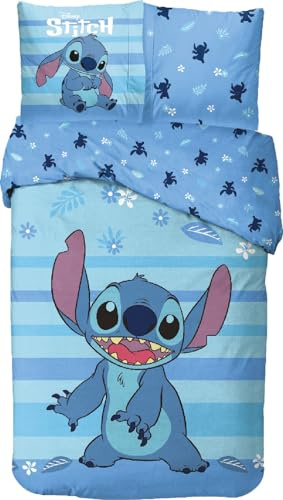 Bettwäsche Stitch aus Baumwolle, Bettbezug Stitch, wendbar, 140 x 200 cm, Kissenbezug 63 x 63 cm, 100 % Baumwolle (Bettwäsche Lilo and Stitch in Blau, 140 x 200 cm)