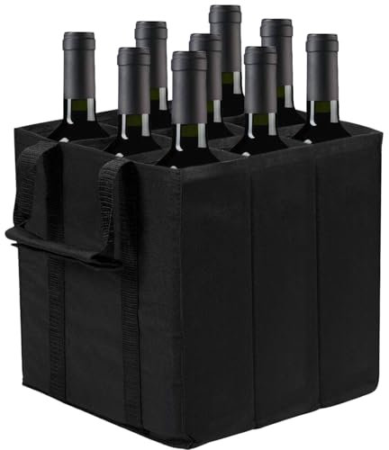 Portabotellas, portabotellas de vino para 6 botellas, bolsa reutilizable para botellas, portabotellas portátil con asa de transporte para acampar, picnic, pesca, viajes, compras (27 x 27 x 27 cm)