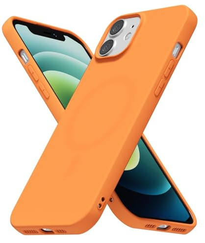 LoeoeL for iPhone 12/12 Pro Case Silicone Mag Safe, Compatible with Magsafe Ultra Slim Thin Magnetic Phone Case for Women Girls, Soft Rubber Gel Matte TPU Solid Color Minimalist Cover, Neon Orange