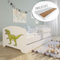 Kids Collective Kinderbett 80x160 cm mit Matratze und Schublade, Rausfallschutz & Lattenrost in weiß mit Dinosaurier Motiv III Komplettbett Jugendbett Einzelbett Holz