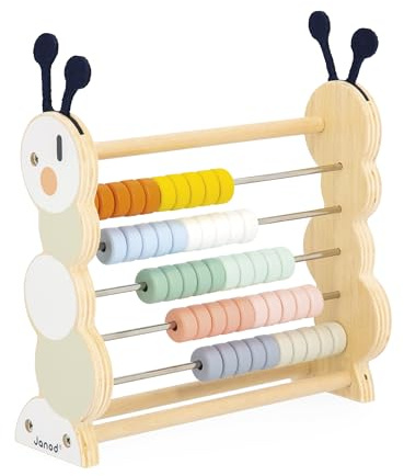Janod - Wooden Learning Abacus - 50 Coloured Beads - Developmental Toy - FSC Certified Wood and Water-based Paint - From 18 months - J04014
