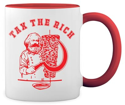 Tax The Rich Karl Marx Kebab Weiße Tasse Mug mit roten Felgen und Griff