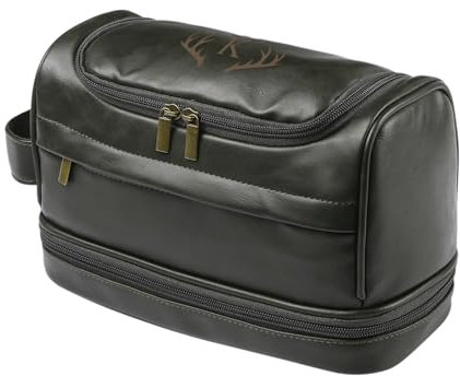 Gaosh Trousse de Toilette Personnalisée Homme PU Cuir Trousse de Maquillage avec Prénom Trousse de Toilette Homme Voyage pour Papa Cadeau Homme (Vert)