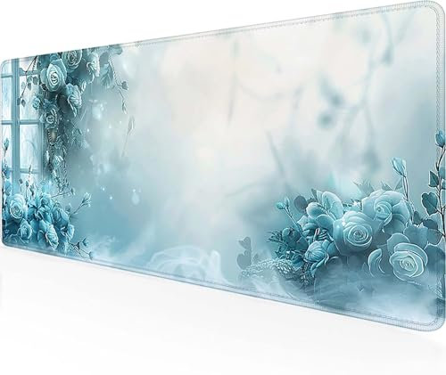 Mouse Mat Gaming Rose Mouse Pad Large 60x32x0.12 inches, White Desk Pad Waterproof Anti-Slip Rubber Base Mousepad Stitched Edges Desk Accessories Computer Mat for Office and Home, Gifts -Ly4123V