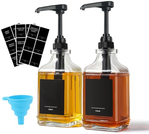 AXIM Lot de 2 bouteilles de sirop de café avec pompe et étiquettes, 500 ml