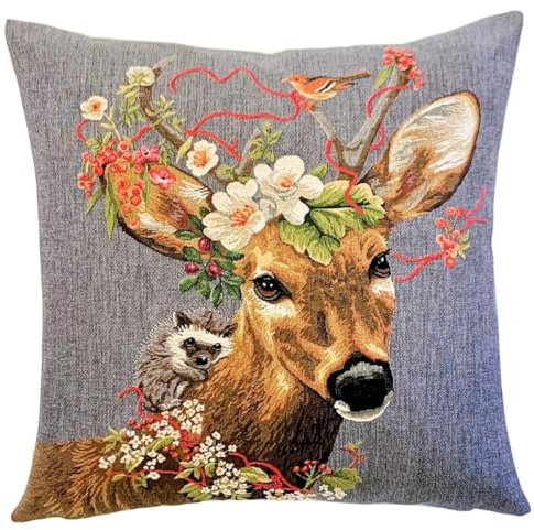 Home of Christmas Kissenbezug 45x45 cm | Premium Qualität Gobelin Kissen Kissenhülle | Sofakissen | Dekokissen | Wilde Tiere (Hirsche Grau 2)