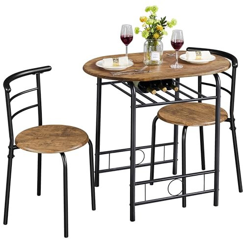 Yaheetech 3-teilig Balkonmöbel, Gartenmöbel, Balkonset aus Holz, Gartenset mit 1 Tisch und 2 Stühlen, Balkontisch, 80 x 53 x 73,5 cm Braun