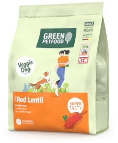 Green Petfood VeggieDog mit roter Linse | 5X 900g | Hundefutter trocken | Adult | Vegetarisches Premium Trockenfutter für erwachsene Hunde | weizenfrei | besonders verträglich mit Flohsamenschalen