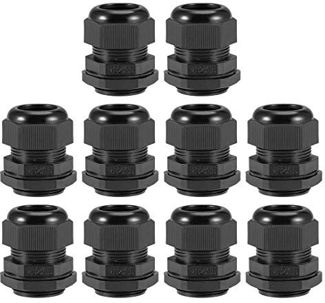 TA-VIGOR 10Pcs M32 x 1.5 Cable Gland, IP68 Waterproof Adjustable Plastic Nylon Wire Connectors Gland Joints for 16mm-21mm Cables, Locknut Stuffing Glands with Locknut and Washer – Black
