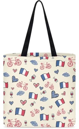 COEQINE Bolsa de comestibles con temática de bandera con bolsa, reutilizable, plegable, para compras, uso diario, Bandera de Francia