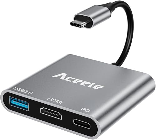 Aceele USB C to HDMI Adapter, 3 in 1 Type-C Digital AV Multiport Adapter, 4K HDMI & 5Gbps USB 3.0 Port & 100W PD Fast Charge, USB-C Hub for iPhone/MacBook Pro Air/iPad/Chromebook/Surface/Samsung, etc.
