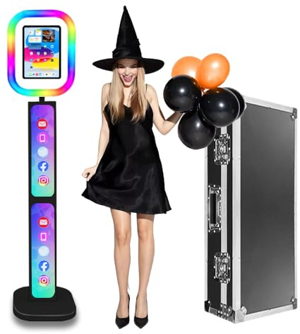 VANYA Tragbare Fotokabine Kompatibel mit iPad-Software, Fernsteuerung für RGB-Lichthof-Musiksynchronisation Selfie-Booth-Gehäusemaschine für Party- und Hochzeitsvermietung(Black,for10.9/11inch)