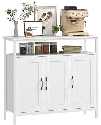HOMCOM Credenza Cucina con Ripiano Aperto e 2 Armadietti, Mobile Cucina con Ripiani Regolabili in Legno, Credenza Soggiorno Buffet per Ingresso, Salotto e Sala da Pranzo, 100x35x88 cm, Bianco