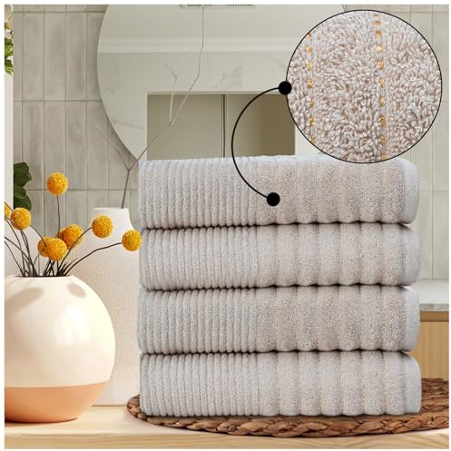 Pack of 4 Luxury Hand Towels - 100% Egyptian Cotton, 650 GSM - Ultra Absorbent, Fast Drying & Soft Bathroom Towels - Durable Washable Hand Towel, Bath & Hotel Use (50x80 cm) - Natural