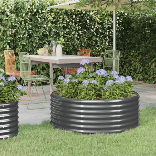 WRJENFSC Jardinière surélevée Ronde 100x100 cm en Acier galvanisé Anthracite, bac Potager extérieur Robuste et résistant à la Corrosion pour Balcon terrasse Jardin